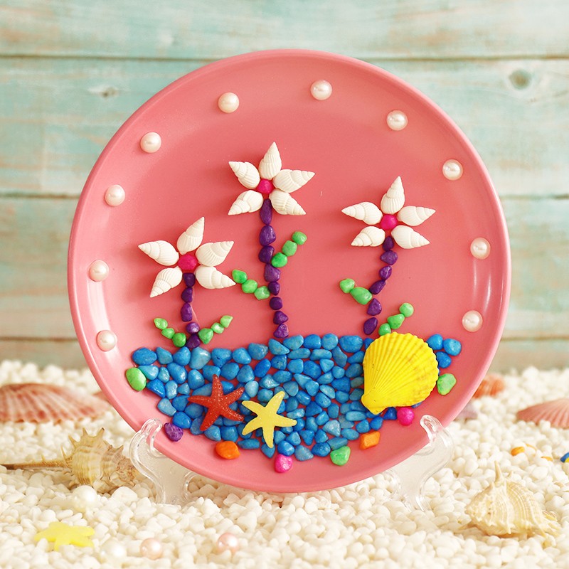 优巧珂贝壳画手工diy 幼儿园儿童手工制作材料包天然海螺盘子画粘贴