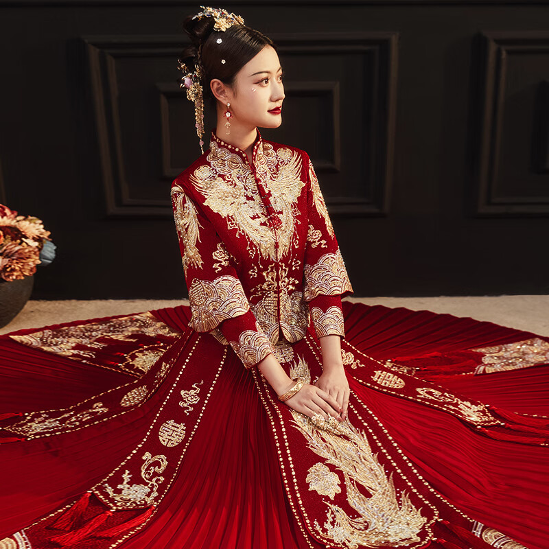 斤胖mm小个子中式婚纱古装嫁衣女和服 玉琪刺绣款 xxs 胸围76体重70斤