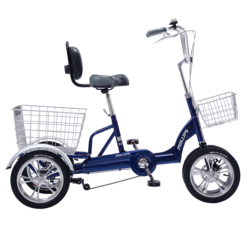菲利普（PHILLIPS）三輪車(chē)自行車(chē)人力腳蹬四輪車(chē)?yán)先速I(mǎi)菜代步輕便載貨用成人單車(chē) 紅色【一體輪】14寸-四輪款