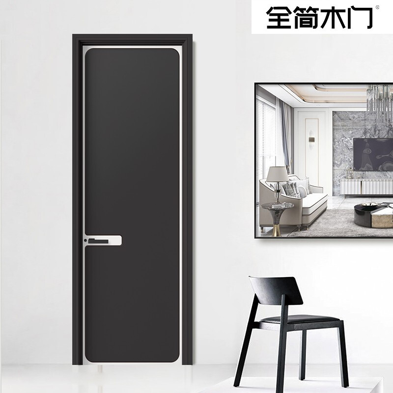 全简木门(qj6001-黑木 原石白)实木复合门室内门简约家用卧室门客厅