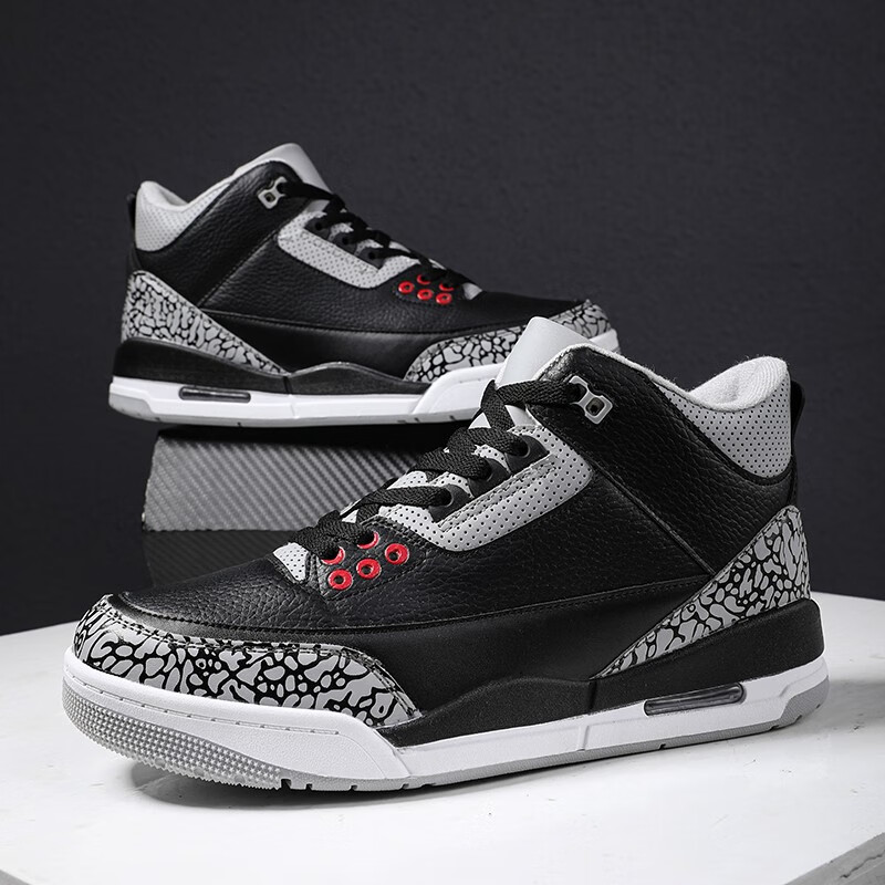 aj3藤原浩黑水泥3北卡蓝白水泥时尚百搭板鞋实战摩擦有声篮球鞋 黑