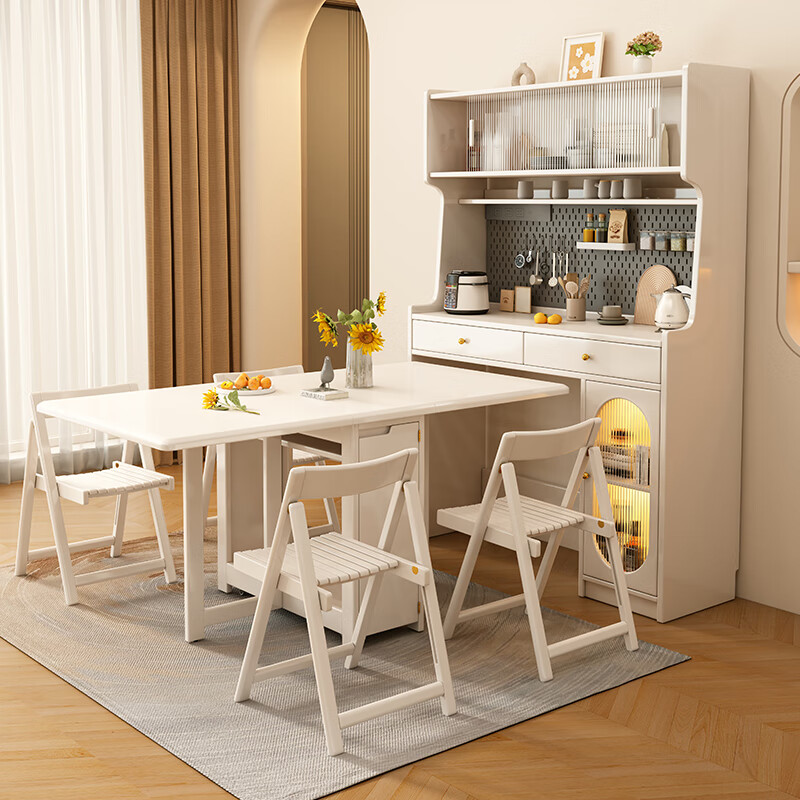 千曼雅餐边柜折叠餐桌一体奶油风餐边柜餐桌一体小户型家用收纳柜靠墙