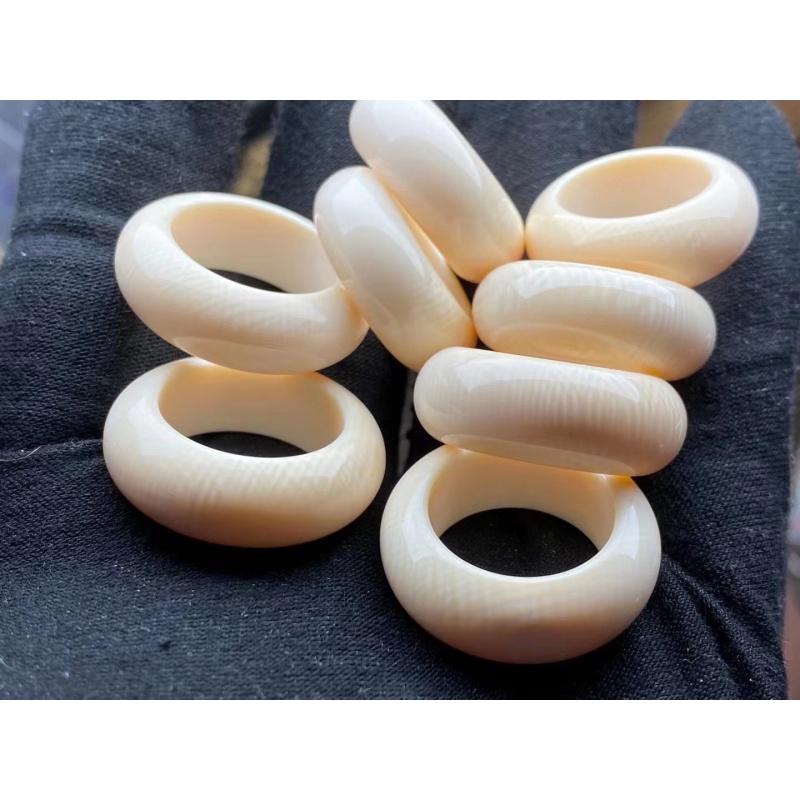 歌盼 果冻满纹猛犸象牙戒指 猛犸指环扳指 牙雕情侣款圈口定制 果冻满