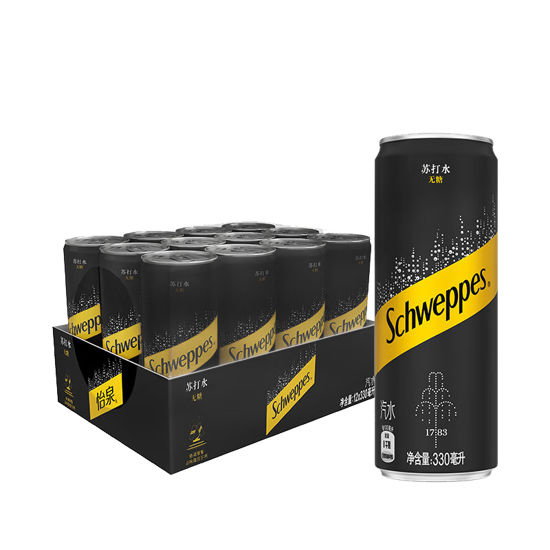 怡泉 Schweppes 无糖零卡 苏打水 汽水饮料 330ml*12罐 整箱装 可口可乐出品 新老包装随机发货100027918247