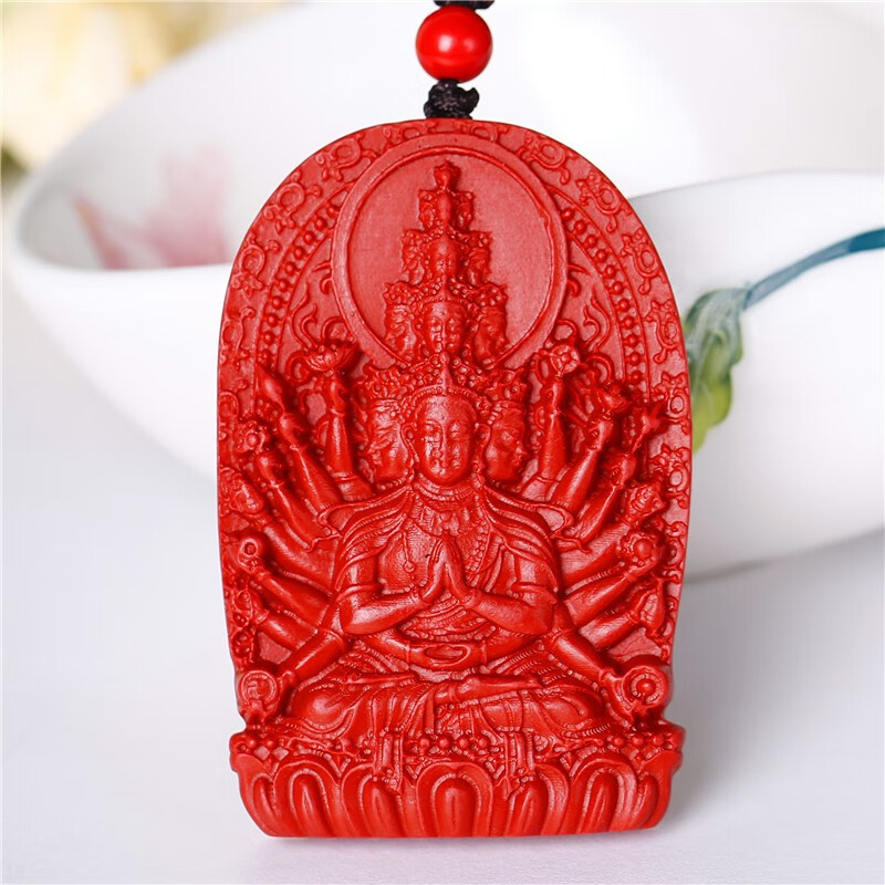 情侣项链设计精雕菩萨挂件编织绳 【印度朱砂吊坠】属鼠请千手观音
