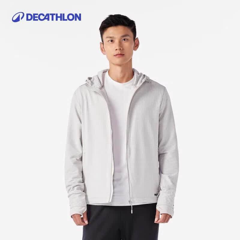 迪卡侬（DECATHLON）外套男保暖防风加绒连帽卫衣跑步健身训练开衫夹克 月岩灰 XL