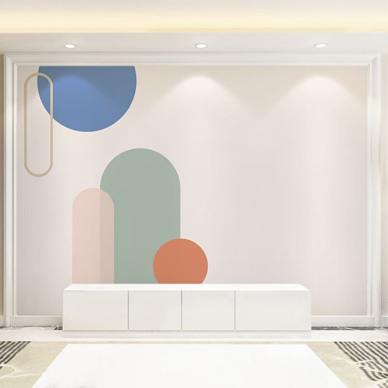 背景墙壁纸 沙发客厅墙纸 无纺布无缝壁画 北欧轻奢风色块极简风壁布