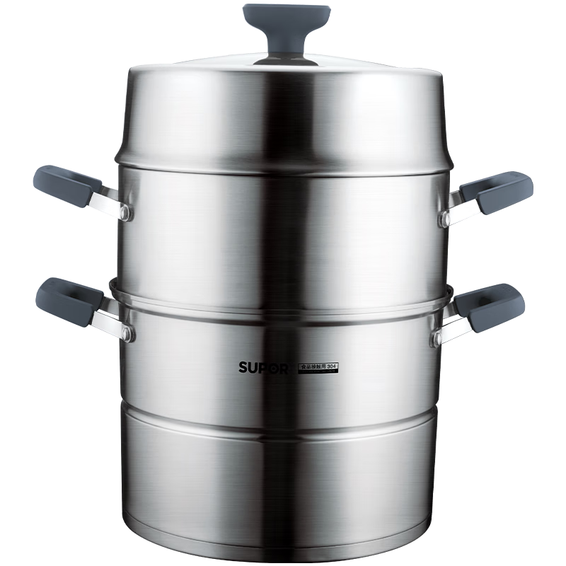 苏泊尔（SUPOR） 蒸锅不串味304不锈钢三层蒸笼复底聚能汤锅燃气电磁炉通用锅具 SZ30E5【加高拱盖】 3层 30cm