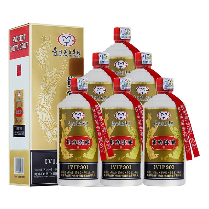 茅台集团 贵宾陈酿vip30(优级 53度酱香型白酒高度年货送礼 500ml*6