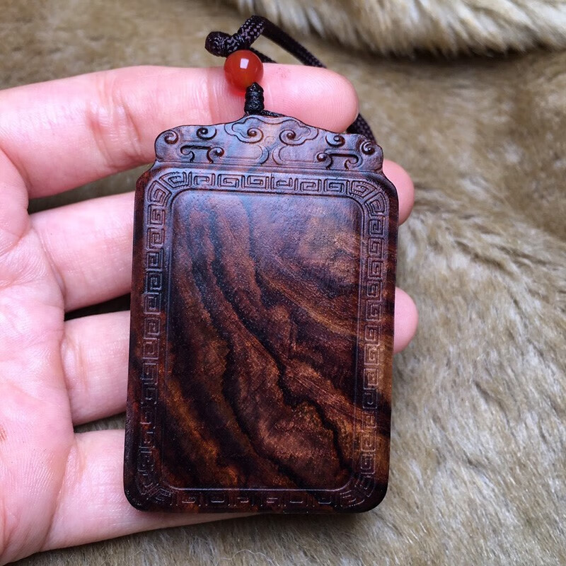 恋聚海南木雕平安无事牌海黄老料油梨山水纹吊坠车挂项坠 款式1