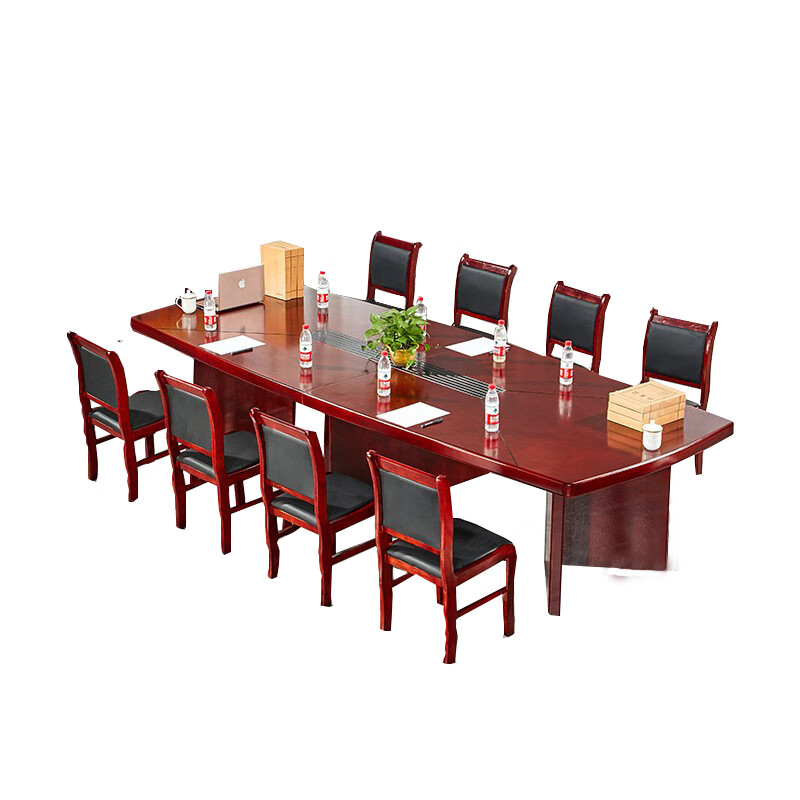 铭祖油漆会议桌长桌贴实木皮含12把椅子红胡桃色350*150*80cm(张)