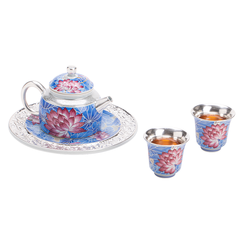 苏氏陶瓷（SUSHI CERAMICS）鎏银荷塘清趣茶壶套装非遗大师郑文强作品功夫茶具礼盒