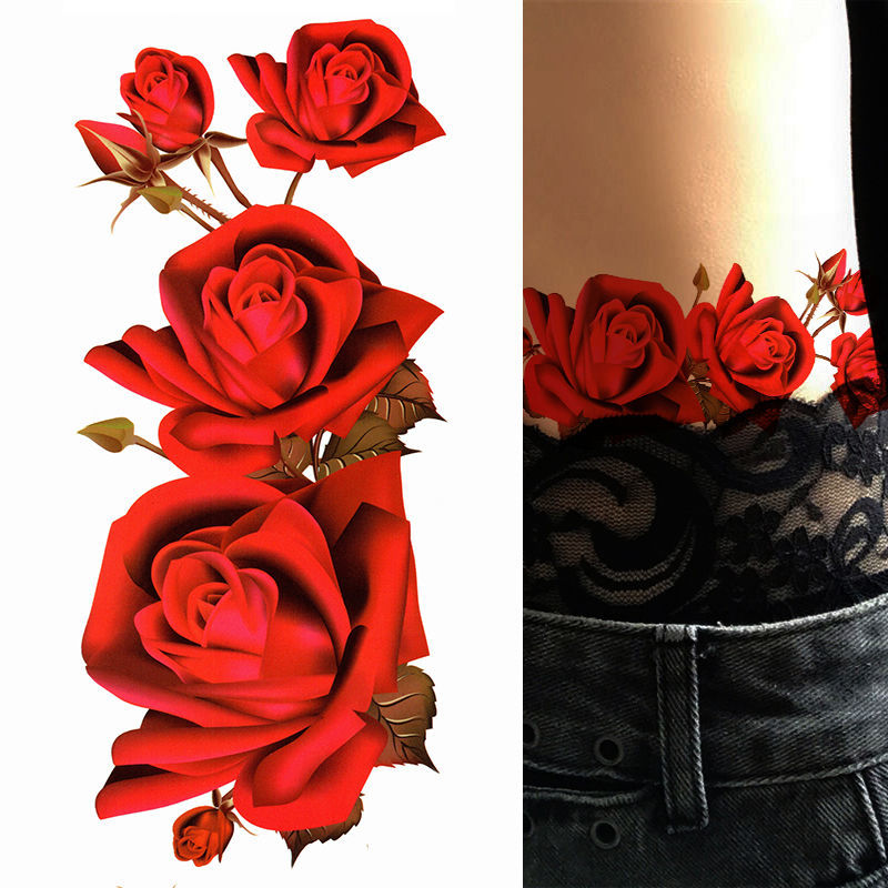 抖芊  纹身贴洗不掉 大红玫瑰花纹身贴纸防水女款胸前胸臂性感防汗遮