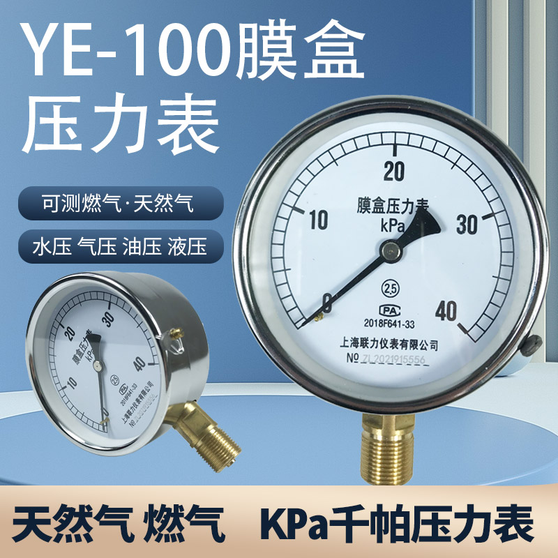 定制膜盒壓力表YE-100燃?xì)獗頇z測(cè)氣千帕壓力表0-16/2.5/40/10 0-1.6KPa