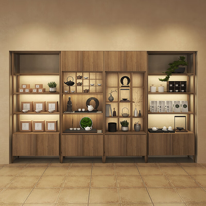 尚邦众匠坊众匠坊茶叶店展示柜茶具组合陈列货架茶会所带灯简约展示架