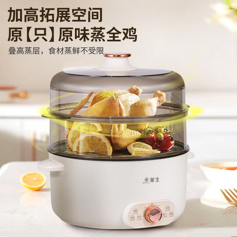 华生家用多功能锅电蒸锅电煮锅电火锅多用途锅双层单层蒸包子锅电锅大容量定时不粘可拆洗不锈钢蒸盘 8L 【直径36CM】【不粘内胆 +可定时】 电蒸锅