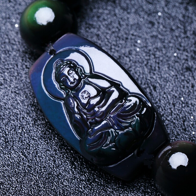 初缘双彩虹眼黑曜石本命佛手串男女情侣款护身符龙蛇年生肖守护神手链