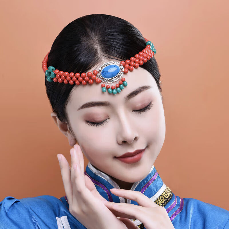 铭汇通蒙古舞蹈服装女头饰一整套头戴配饰新款额头藏族舞民族演出名族