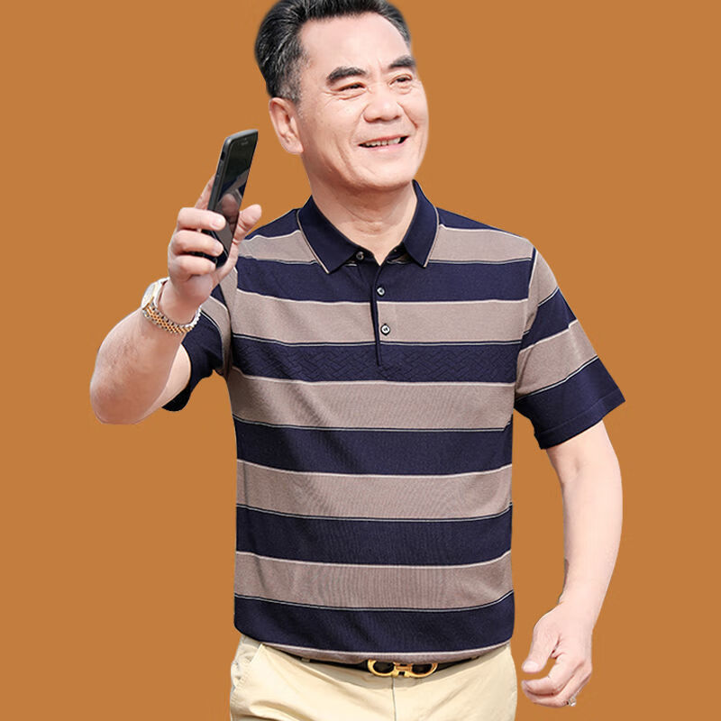 向晓西55岁爸爸套装短袖t恤男两件套爸爸夏装套装夏季冰丝短袖中年50