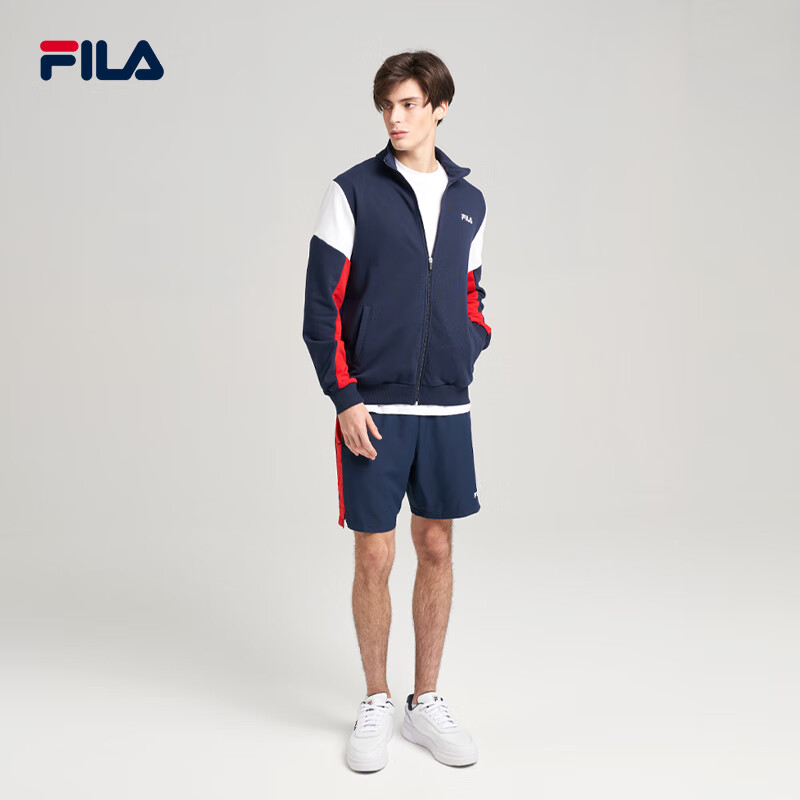 斐乐fila男拼色外套开衫立领运动服欧版 深藏蓝/正红色/亮白色 m