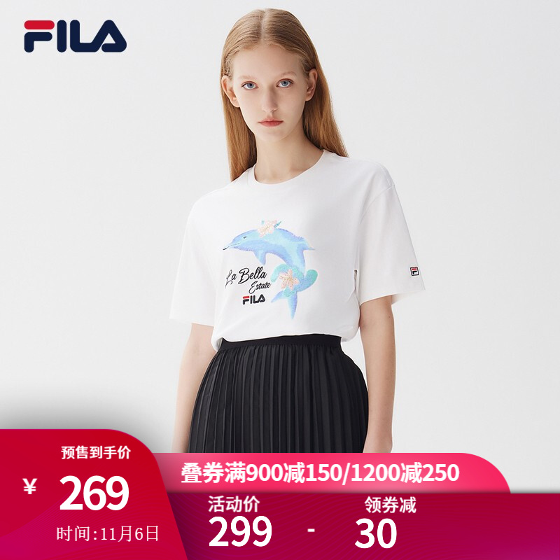 fila 斐乐女装女士短袖t恤2021年夏季新款休闲运动上衣t恤 标准白-wt