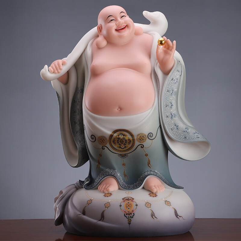 盛凡 弥勒佛如意添福摆件 站像大肚佛佛像 汉白玉石雕笑佛供奉神像 40