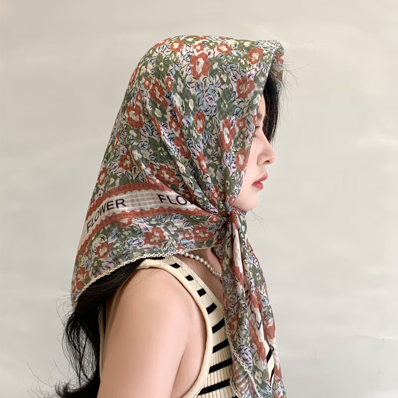 圣曼芬丝巾帽新款防晒包头巾棉麻大方巾包头巾丝巾遮阳旅游头巾 floe