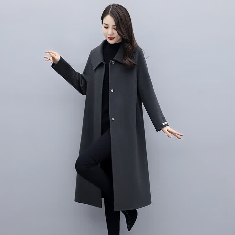年秋冬新款双面仿羊毛大衣中长款过膝韩版宽松显瘦羊绒女外套 深灰色