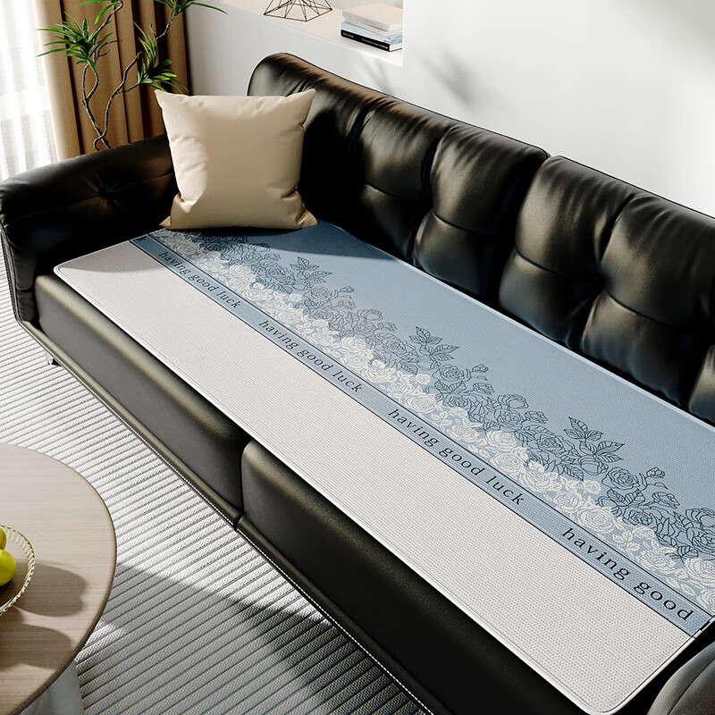 鹿婕夏天冰丝沙发垫凉感坐垫防滑凉席垫直排透气沙发座垫可定制尺寸 冰丝沙发垫-萨日胜地 80x210cm(约0.6cm厚)