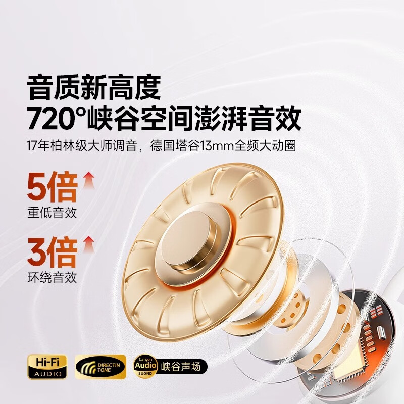 大峡谷(CANYON)B5耳夹式蓝牙耳机开放式不入耳挂耳式久戴不痛防汗防水超长续航真无线跑步运动耳机 酷白【蓝牙5.4+360°环绕音】