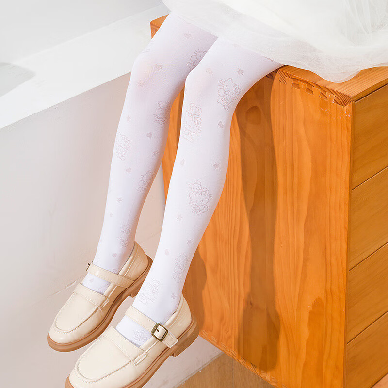 忻悦晴夏季薄款儿童连裤袜猫咪公主舞蹈袜女孩打底裤丝袜女童白色连体