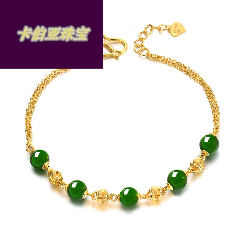 情人节礼物 老凤凰  迎彩钻金镶玉手链女款手串天然和田玉足金999转珠