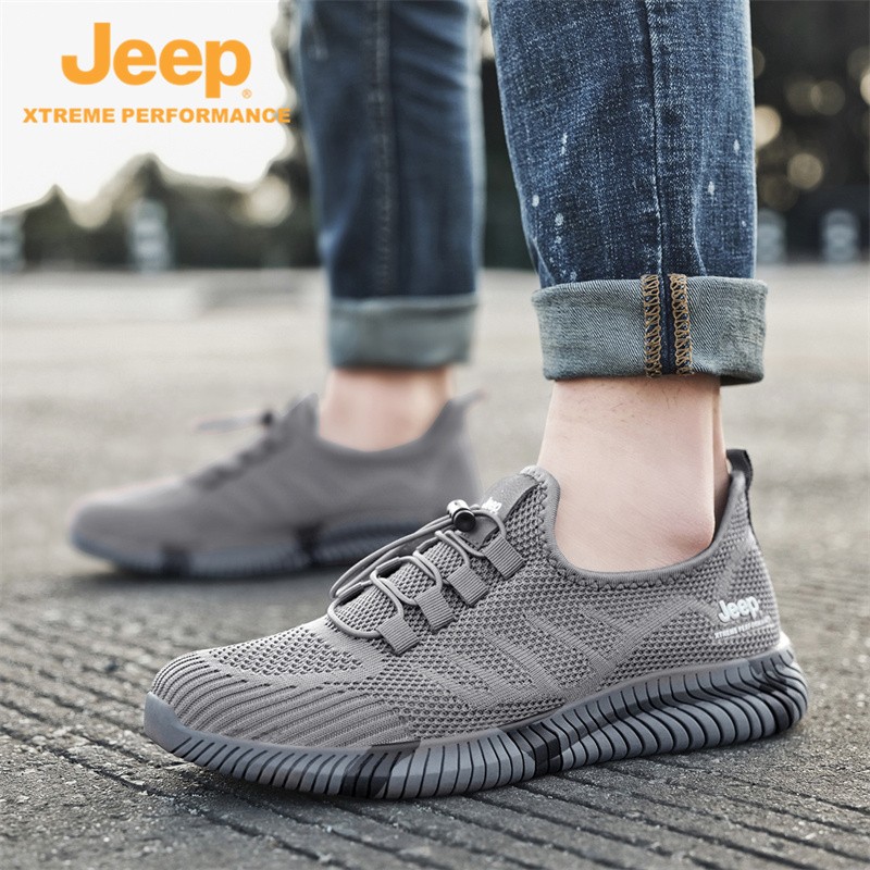 Jeep吉普休闲鞋男鞋春夏季镂空透气网面鞋情侣跑步运动户外鞋QC 灰色 （男款） 41