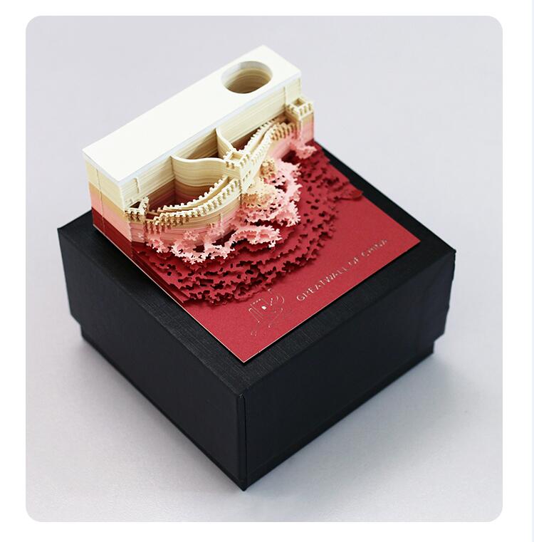 官方 3d立体便签万里长城纸雕手撕便利贴模型国风可定制logoh温妤