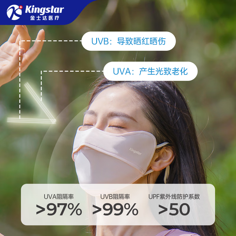 金士达防晒口罩成人口罩儿童口罩独立装3D立体冰丝遮阳冰凉儿童面罩可水洗凉感防紫外线面罩 成人防晒口罩-魔力黑