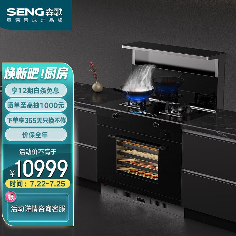 森歌（SENG）D5ZK集成灶 集成蒸烤一体机 蒸箱烤箱 蒸烤箱一体灶 家用抽油烟机燃气灶一体式套装 天然气