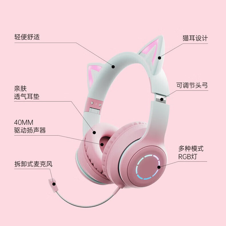 头戴式发光无线蓝牙耳机超长续航语音通话学习听歌iOS安卓通用 绿色-语音通话-折叠收纳-降噪
