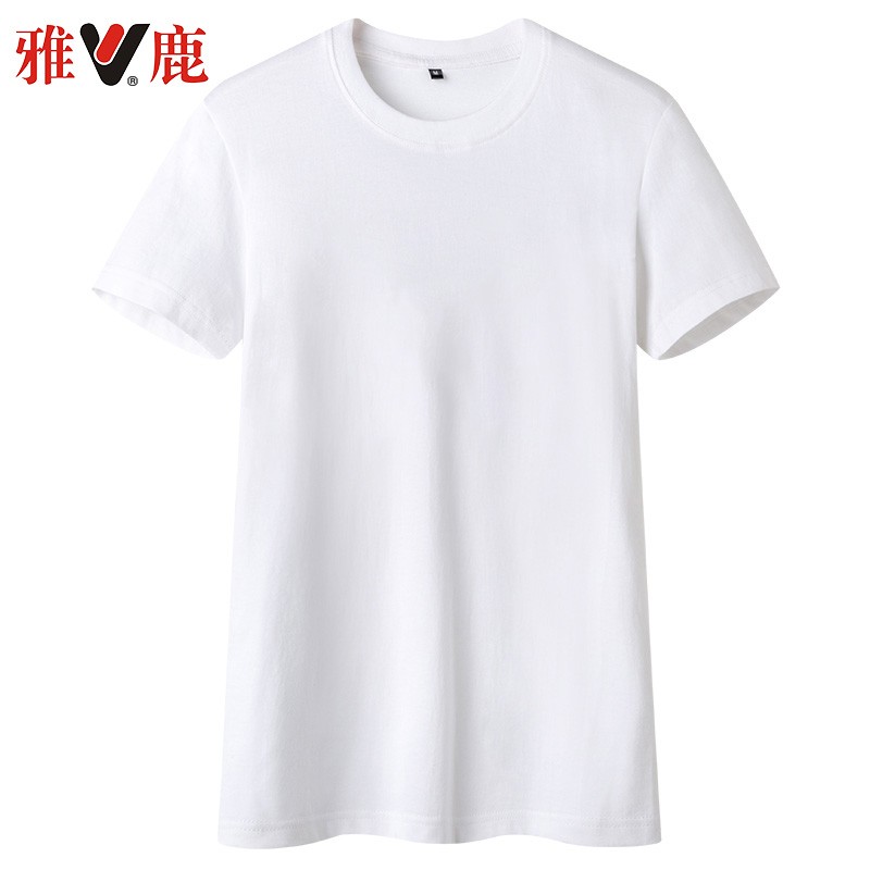 雅鹿短袖t恤100%纯棉女装2022年夏季新款白色打底衫内搭运动T恤休闲上衣 白色 S