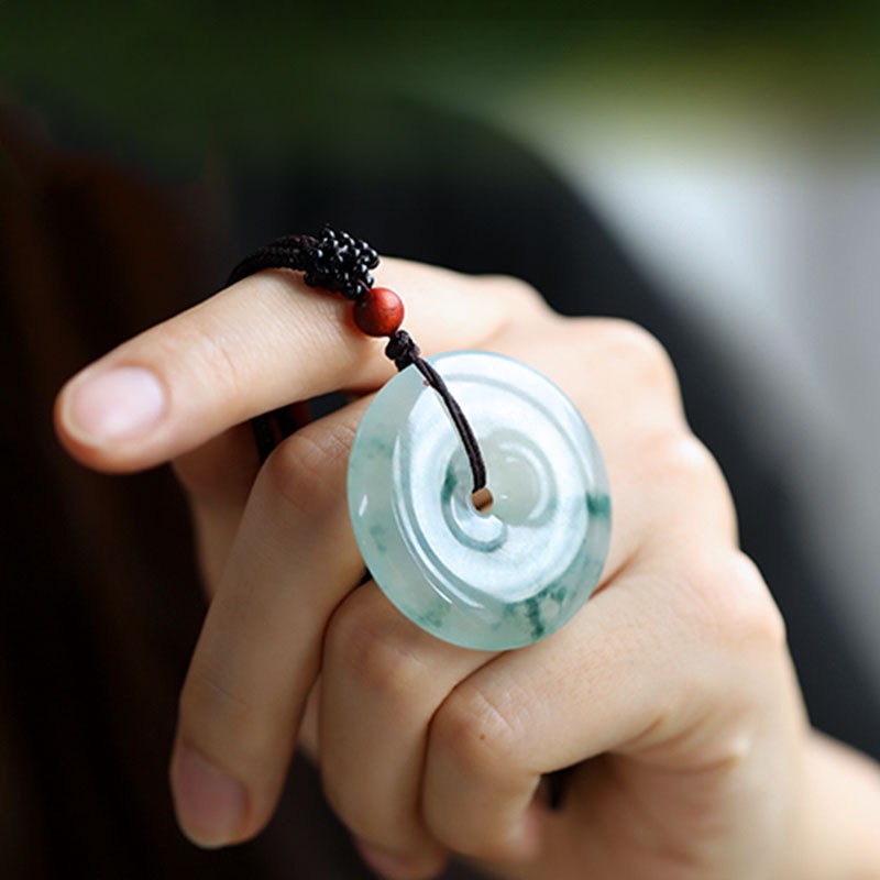 珠玥珠宝 a货冰种飘花翡翠平安扣吊坠玉石自戴送礼