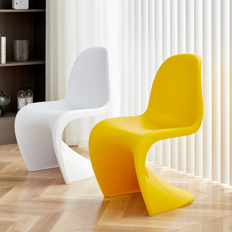 雷蒂朗北欧家用餐椅可叠放简约设计师洽谈网红塑料靠背椅潘东椅梳妆凳子 黄色 1把单价