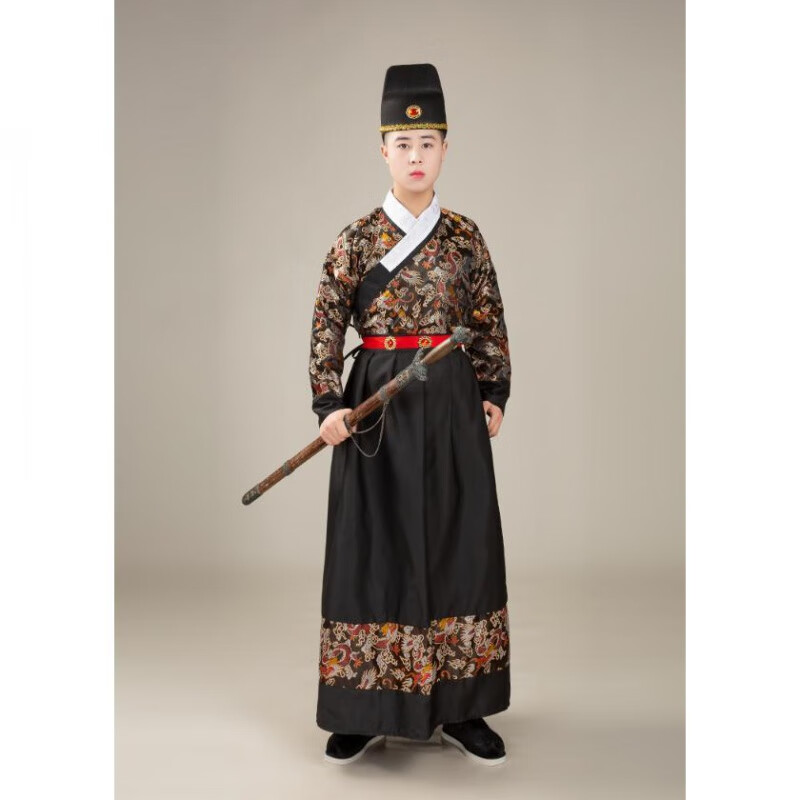 林中寻飞鱼服锦衣卫明朝衣服男长款古装汉服男武侠服剑客 黑色 160