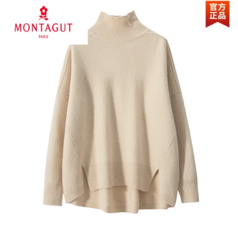 梦特娇（MONTAGUT）半高领针织100纯山羊绒衫女宽松休闲长袖打底衫秋冬新款开叉毛衣 青绒米 M怎么看?