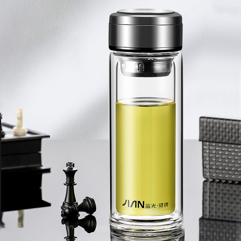 富光 双层玻璃杯 男女商务茶杯便携带茶隔办公茶水杯隔热加厚底杯子