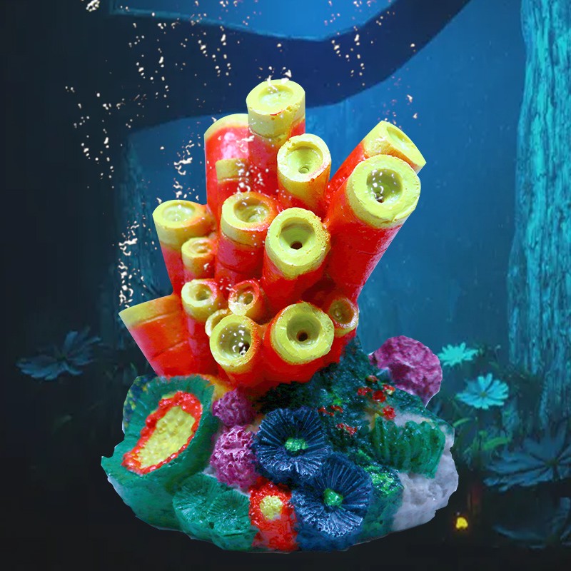 亚峰（yafeng）鱼缸造景全套底砂装饰小摆件珊瑚石装饰品小鱼缸套装成品海绵宝宝 柱状多彩珊瑚（连接气泵可吐泡）