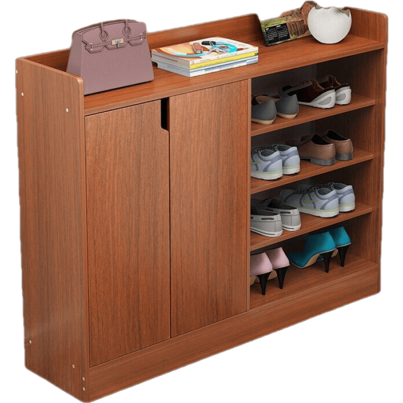 醉季 小型鞋柜家用经济型大容量多层防尘简易门口放鞋子的收纳柜鞋柜子 100cm古檀木色 加宽护栏多元收纳