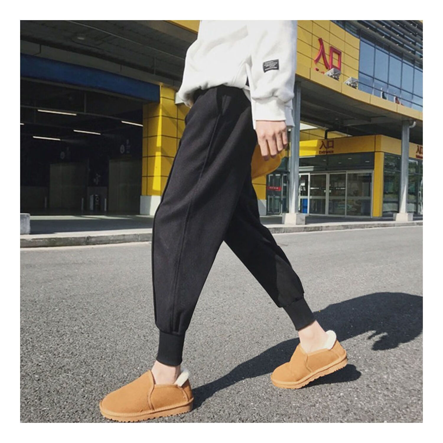 喵畅秋冬天开车穿的裤子散步裤悠闲裤男长螺纹束脚裤子男冬季小伙修身