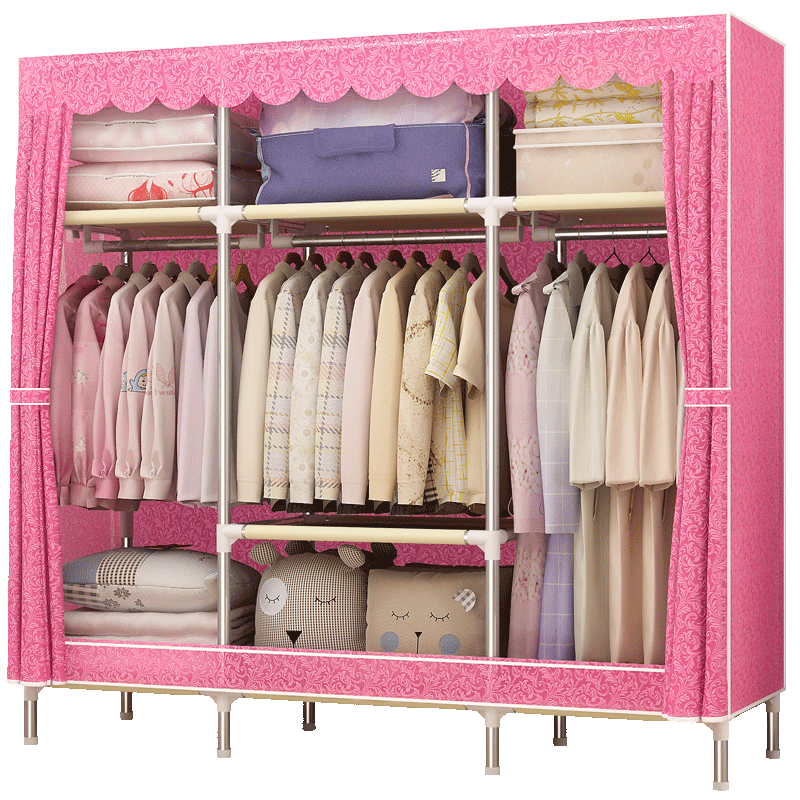 乐爱家 简易衣柜卧室双人加粗钢管布衣柜布艺家用宿舍学生单人衣柜衣服收纳储物衣橱