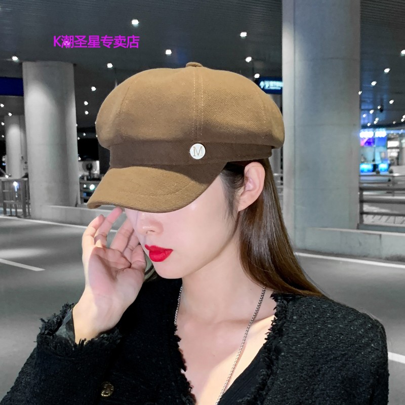 明星同款八角帽女冬潮百搭复古鸭舌帽洋气网红款贝雷帽子原创时尚高
