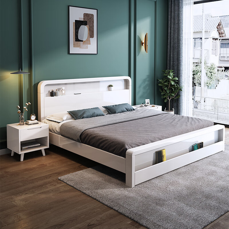 韵倾枫广东佛山家具 实木床现代简约白色1.5米单双人床北欧1.