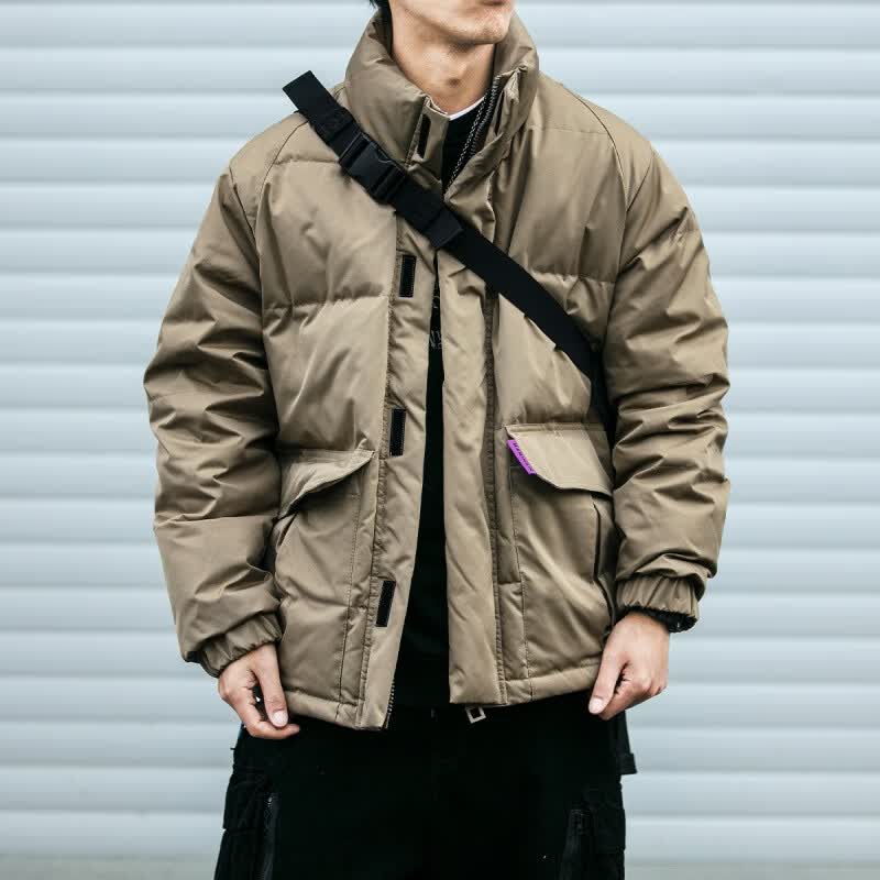 型曼日系潮牌工装羽绒服男冬新款宽松CityBoy加绒外套男加厚保暖棉服 卡其色 XL（宽松版 偏大）高性价比高么？